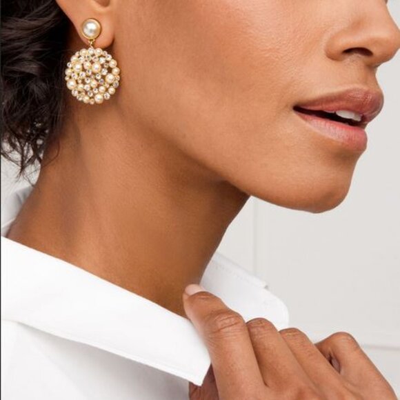 NEW TALBOTS - Pearl Statement Drop Earrings - Picture 2 of 2